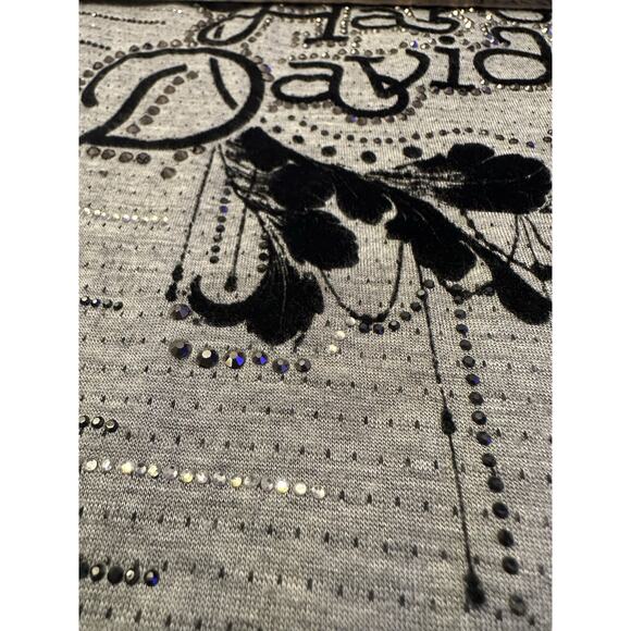 Harley Davidson Rhinestone Lace Hem Tank Top Womens Large Gray Tiered Biker Chic - Picture 7 of 10